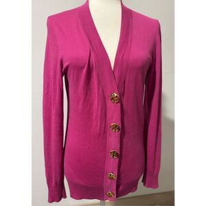 Tory Burch large button logo front pink sweater S